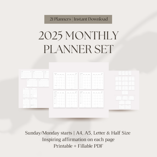 2025 Monthly Planner Set - 21 Exclusive Printable Calenders