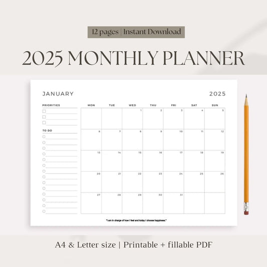 2025 Monthly Planner with affirmations (Horizontal)