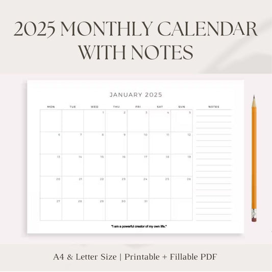 2025 Monthly Calendar with notes