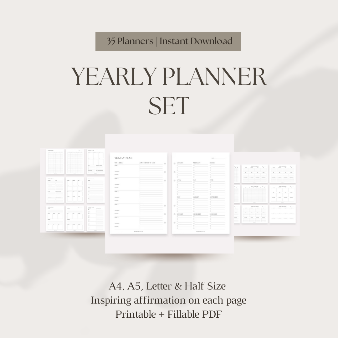 Yearly Planner Set with affirmations - 35 Unique Printable Planners