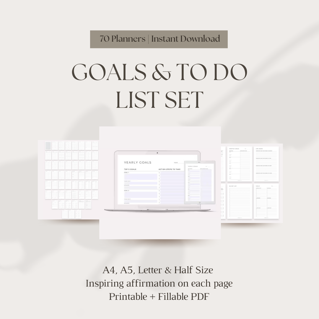 Goals & To Do List Set with affirmations - 70 Unique Printable Planners