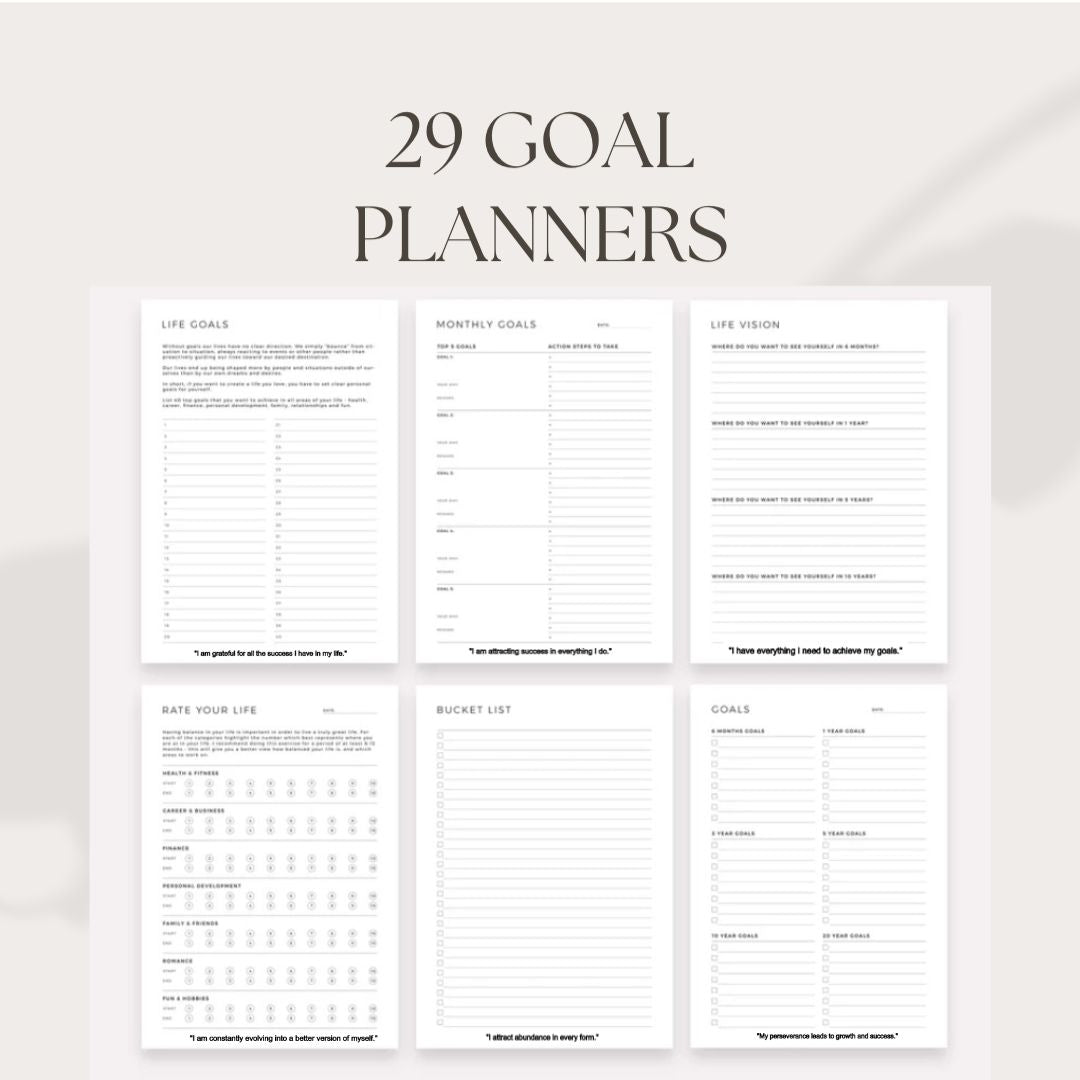 Goals & To Do List Set with affirmations - 70 Unique Printable Planners