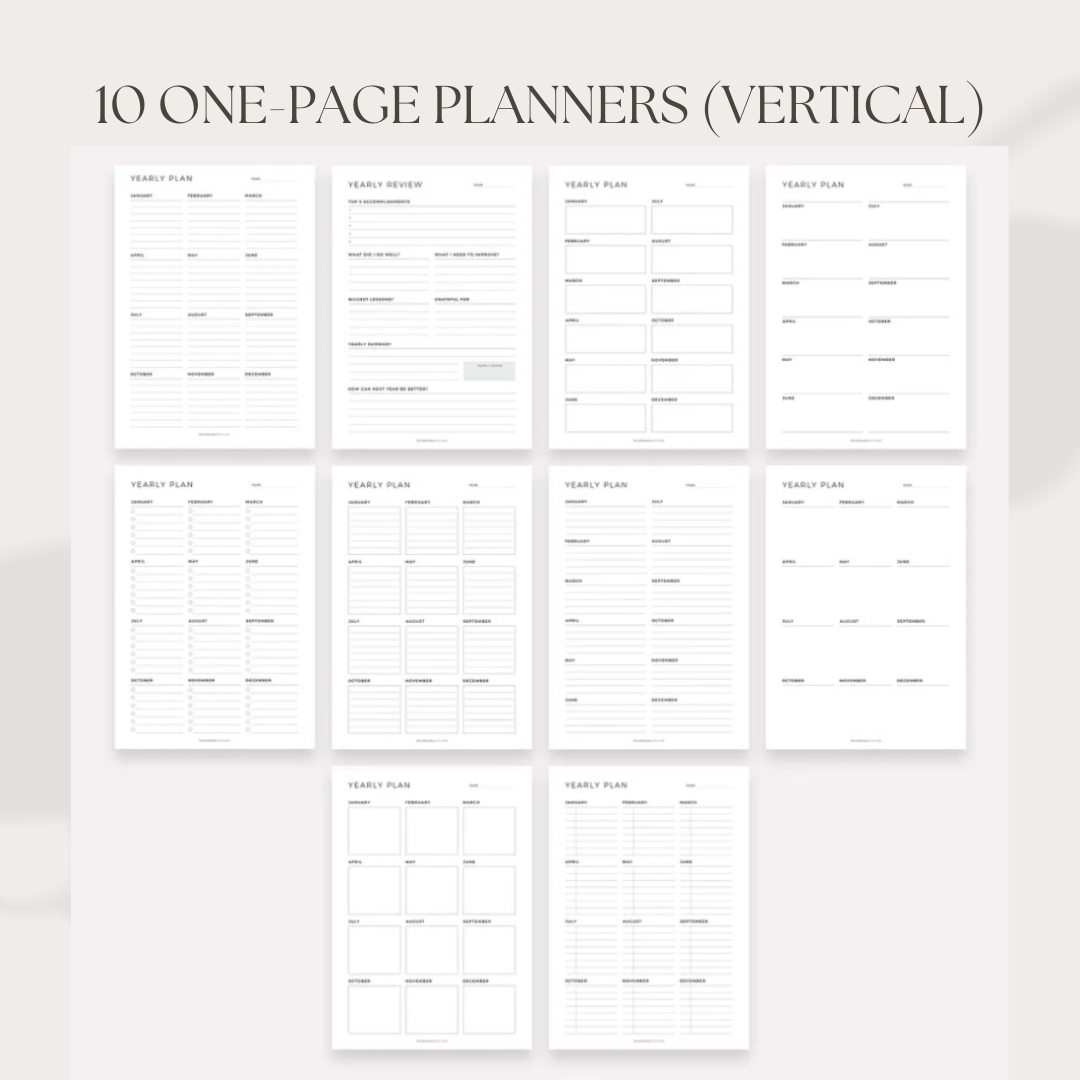 Yearly Planner Set with affirmations - 35 Unique Printable Planners