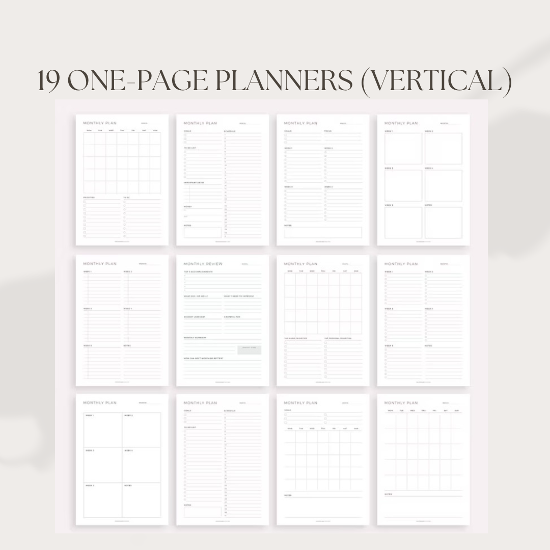 Monthly Planner Set with affirmations - 51 Unique Printable Planners