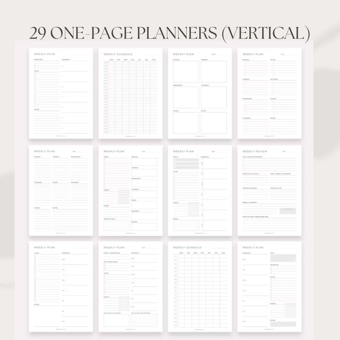 Weekly Planner Set with affirmations - 56 Unique Printable Weekly Planners