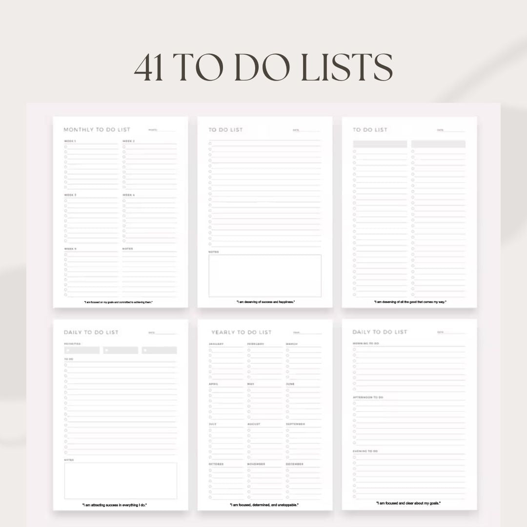 Goals & To Do List Set with affirmations - 70 Unique Printable Planners