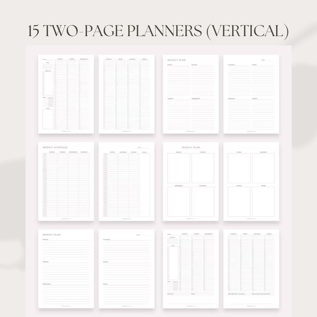 Weekly Planner Set with affirmations - 56 Unique Printable Weekly Planners