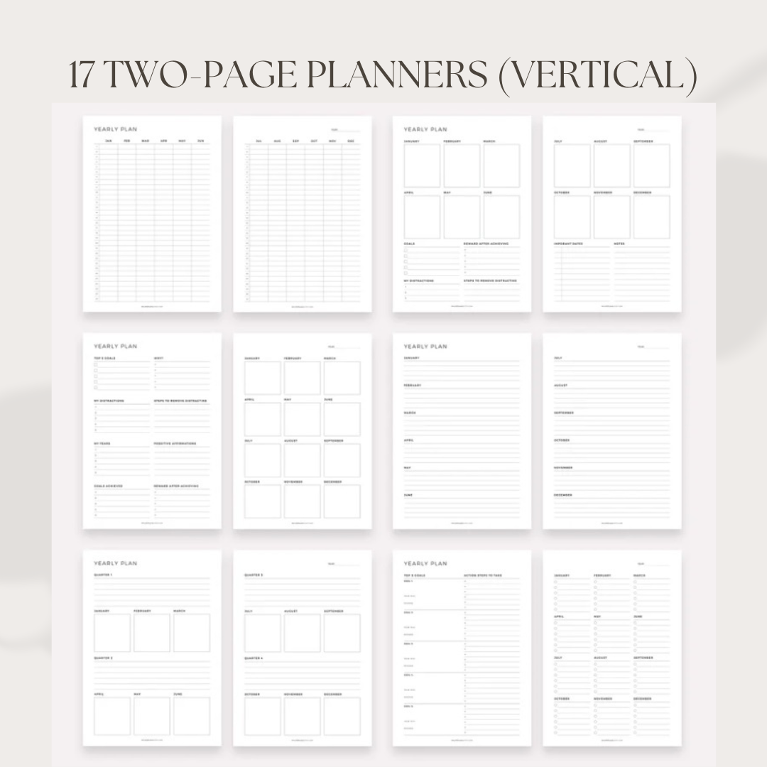 Yearly Planner Set with affirmations - 35 Unique Printable Planners