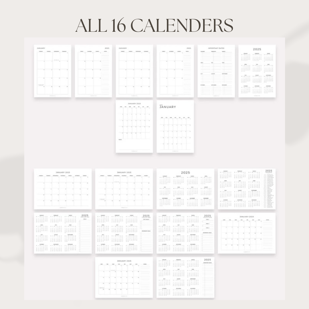 2025 Calendar Set with affirmations - 16 Unique Printable Designs