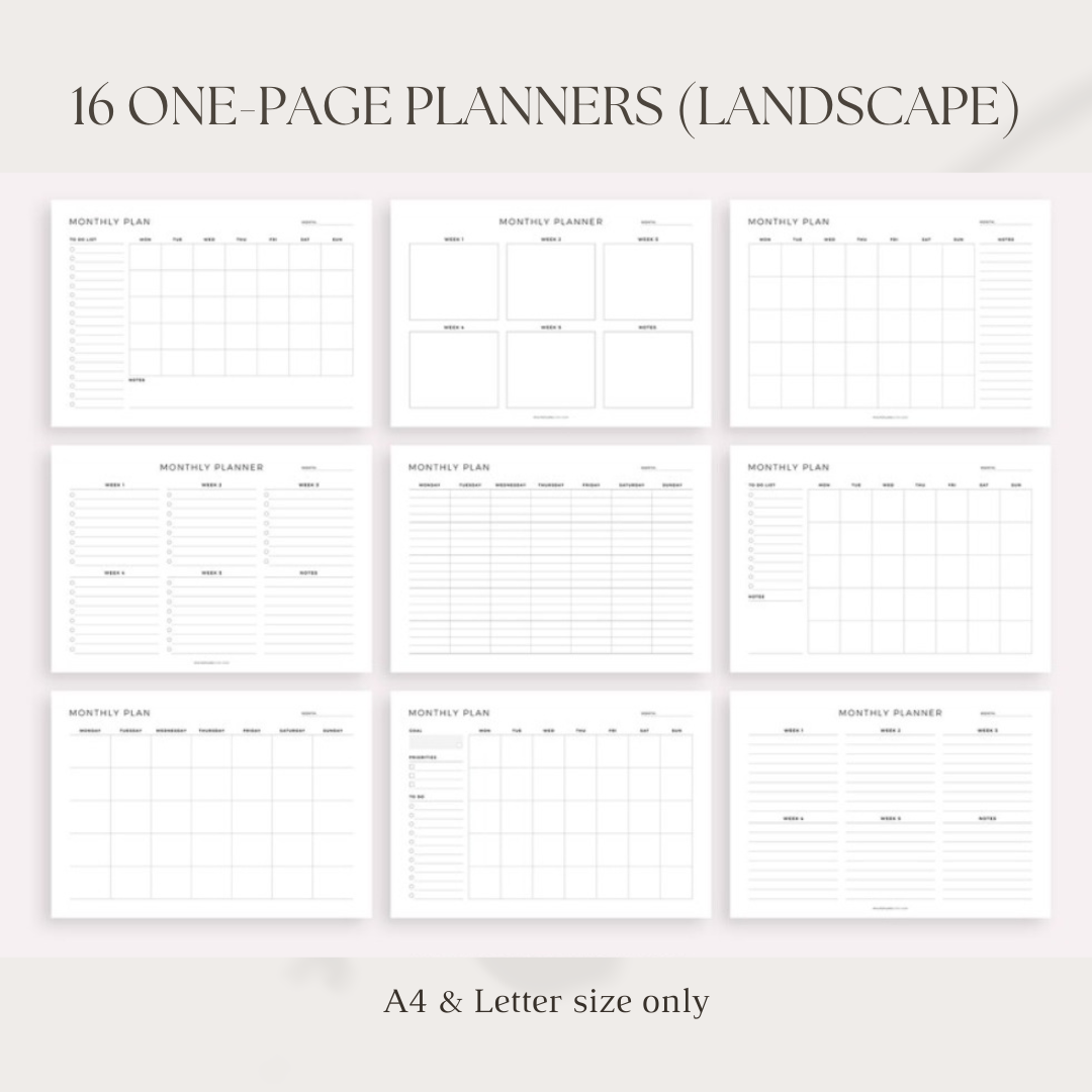 Monthly Planner Set with affirmations - 51 Unique Printable Planners