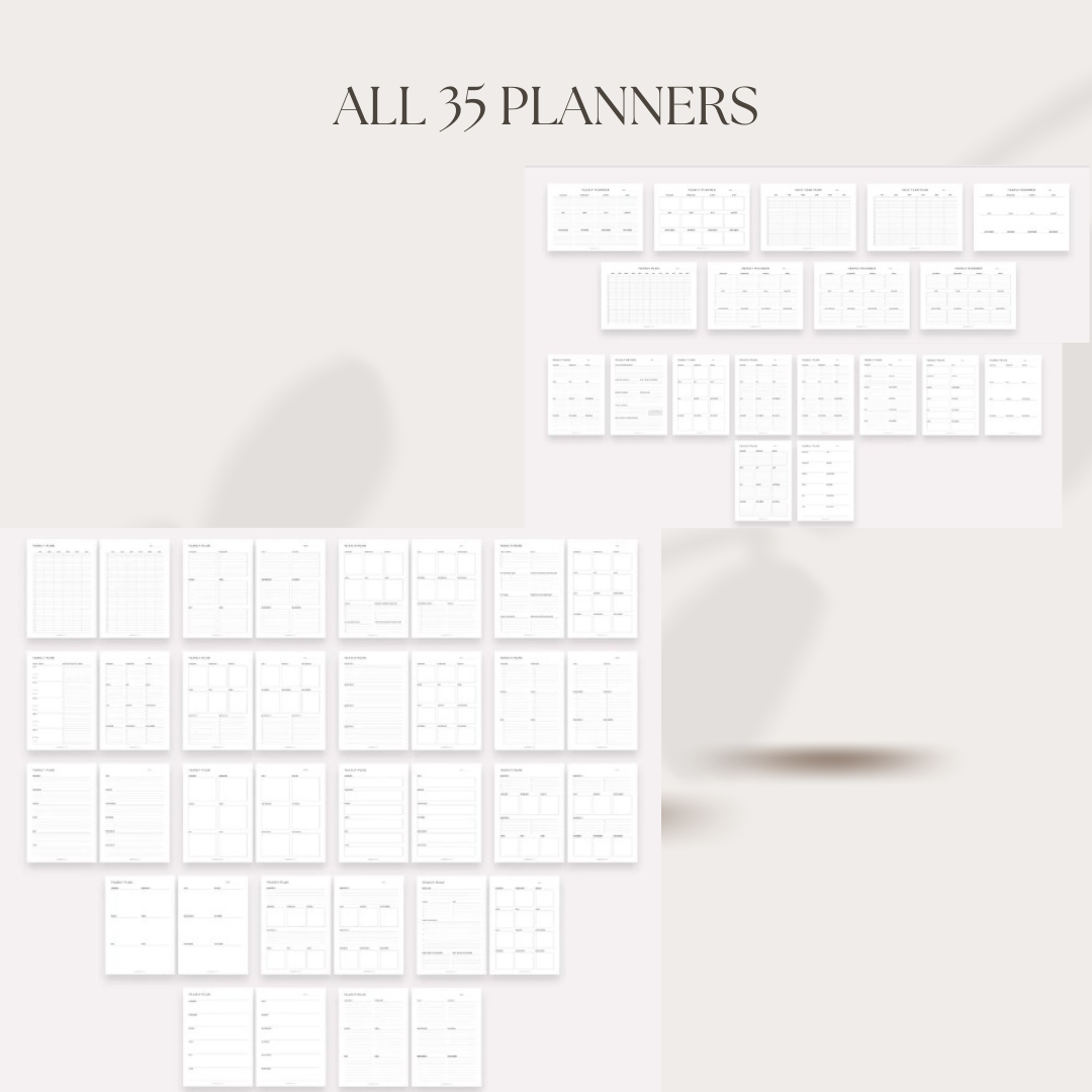 Yearly Planner Set with affirmations - 35 Unique Printable Planners