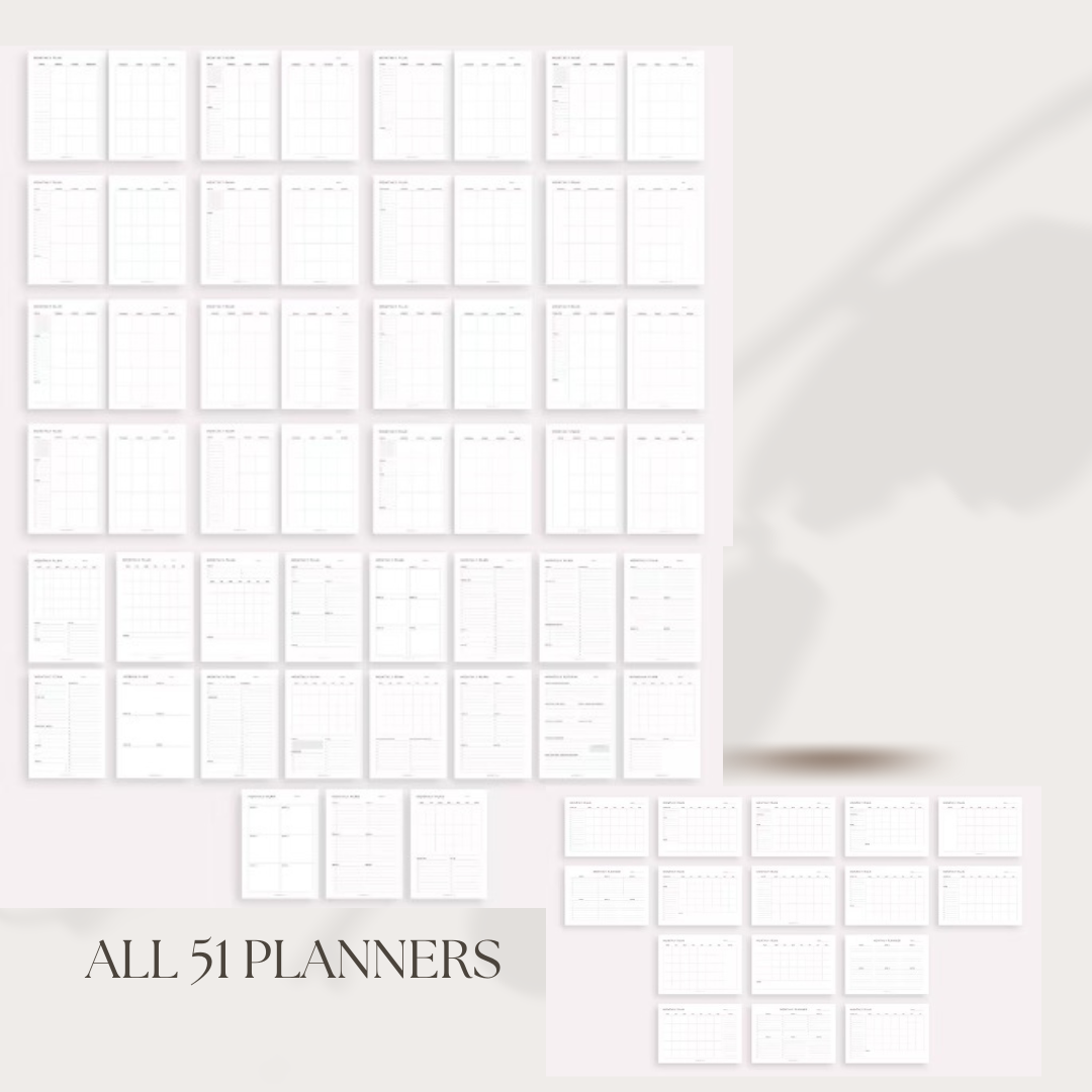 Monthly Planner Set with affirmations - 51 Unique Printable Planners