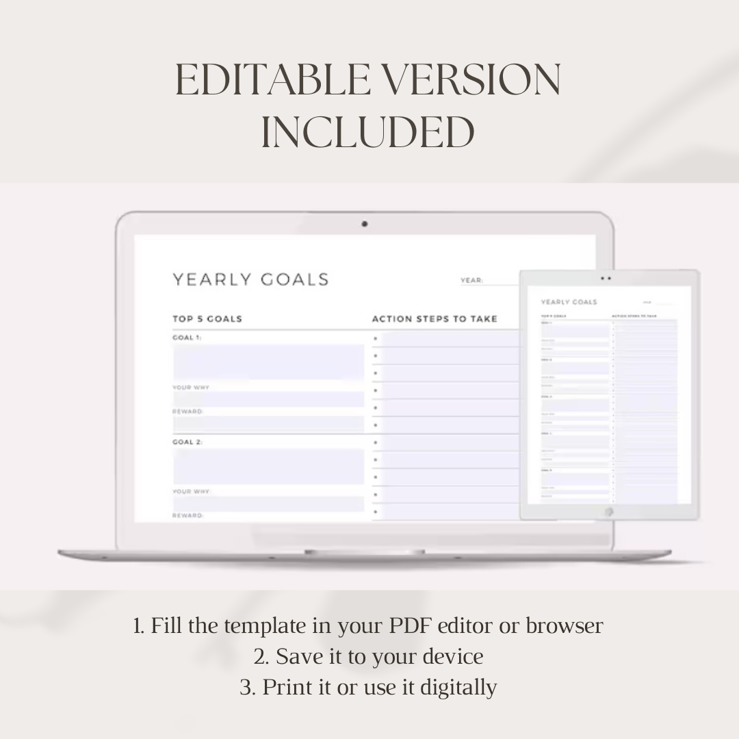 Goals & To Do List Set with affirmations - 70 Unique Printable Planners